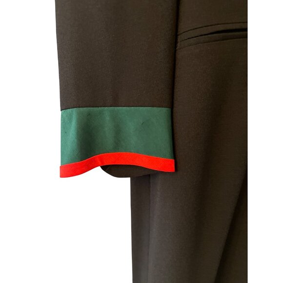 Vintage 80s Richard Warren Neiman Marcus Black Dress Green Red Trim Long Sleeve - Picture 3 of 8